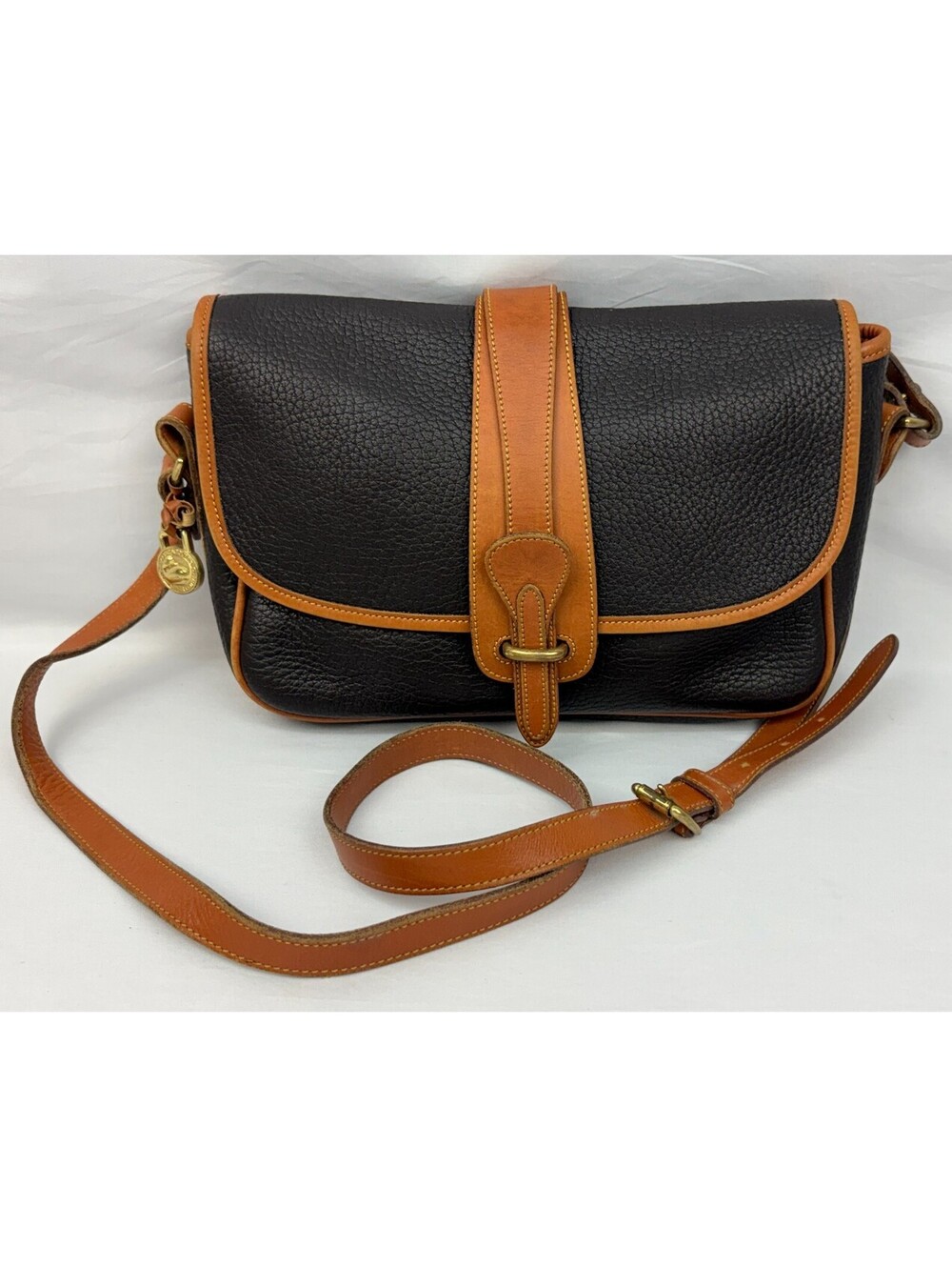 Vintage Dooney & Bourke All-Weather Dark Brown/Tan Leather Large Equestrian Bag
